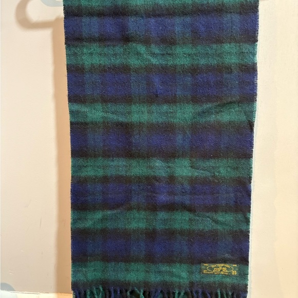 Foxford Lambswool Blue and Green Plaid scarf - Picture 2 of 2